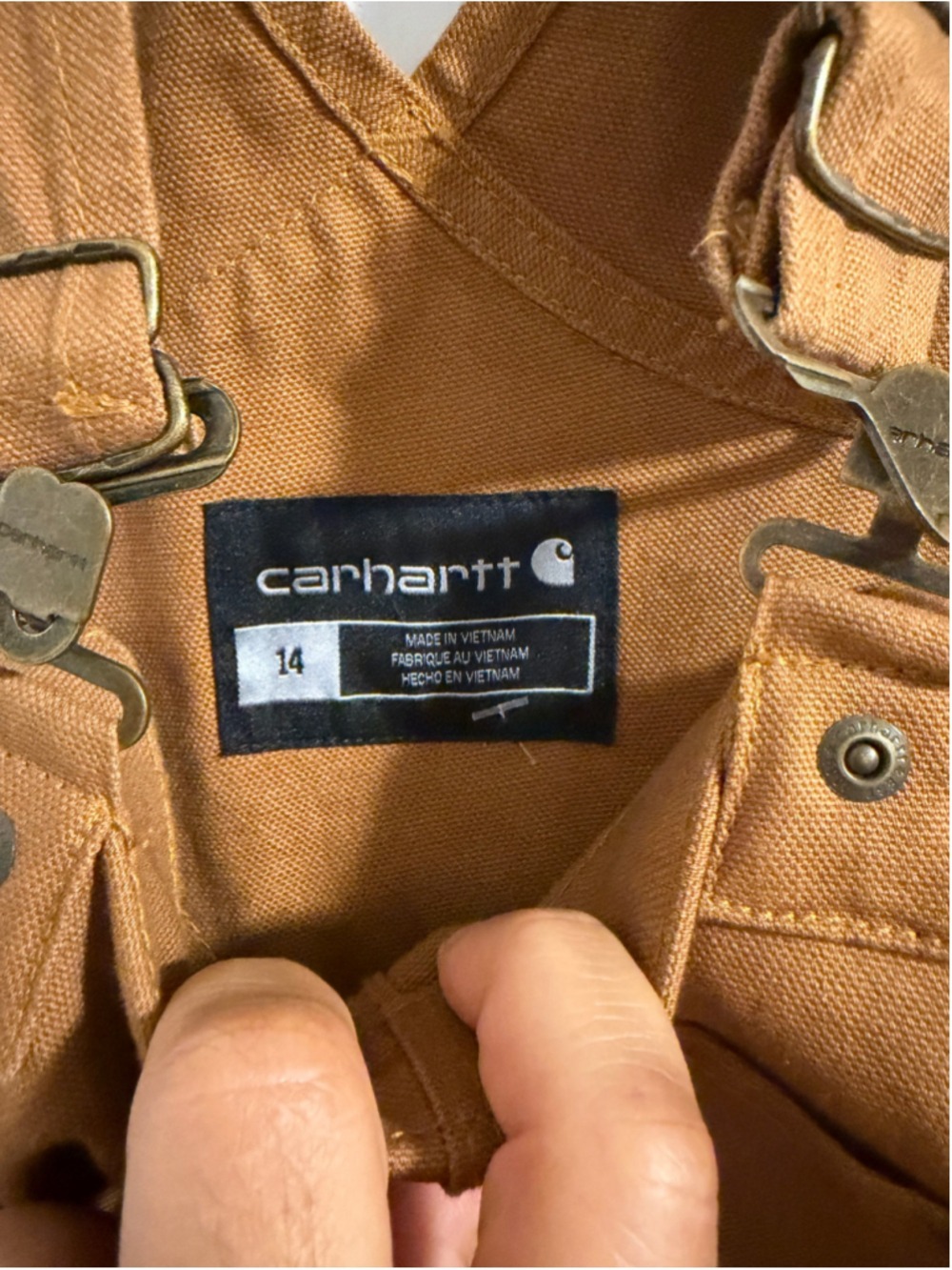 Carhartt Boys Size 14 Brown Canvas Bib Overalls Double Knee Workwear - Picture 7 of 8